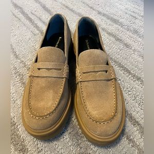 Reformation Suede Penny Loafers in Tan